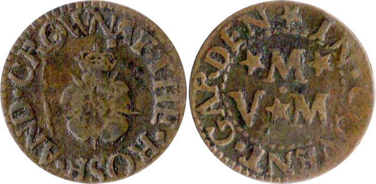Token issued by the Rose and Crown, destroyed in the Great Fire of London in September 1666