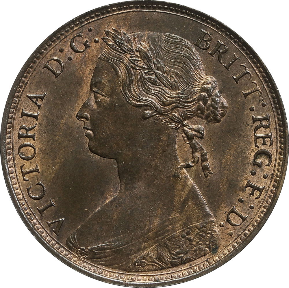MS-60 - Half Penny 1860 to 1894 - Victoria - Bun Head