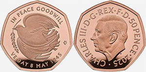 50 Pence 2025 VE Day Dove of Peace British Coin