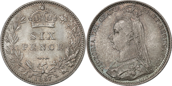 Sixpence 1887 - Jubilee Head - Wreath - British Coins - United Kingdom and Great Britain
