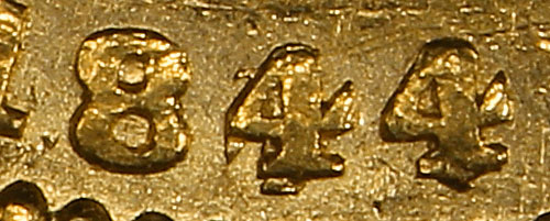 Sovereign 1844 - 4 over Inverted 4 - British Gold Coin