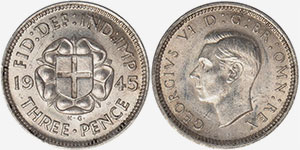 British 3 pence 1945 - Circulation coin